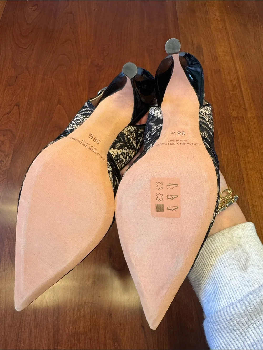Black Lace Pointed Slingback Pumps